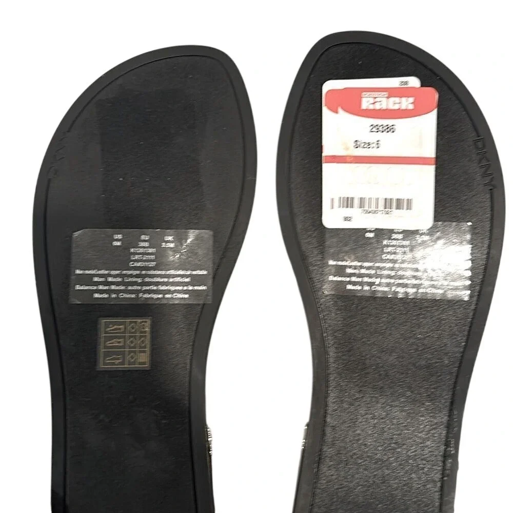 DKNY Ava Ankle T-Strap Thong Sandals Women's 6 Black Clear Minimalist Modern‎
